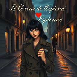 A captivating book cover illustrating a romantic theme titled 'Le Coeur de l'Espionne'