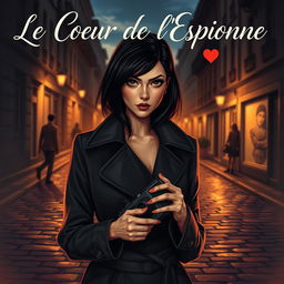 A captivating book cover illustrating a romantic theme titled 'Le Coeur de l'Espionne'