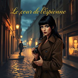 A captivating book cover illustrating a romantic theme titled 'Le Coeur de l'Espionne'