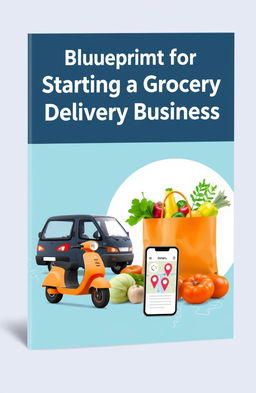 A professional eBook cover for a guide titled 'Blueprint for Starting a Grocery Delivery Business'