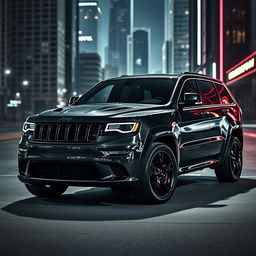 A sleek and modern black and white Jeep Grand Cherokee WK parked in a stylish urban environment