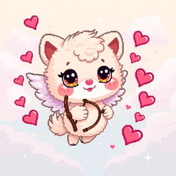 A pixel art illustration of a whimsical animal resembling a cute cupid, with tiny wings and a playful expression