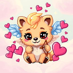 A pixel art illustration of a whimsical animal resembling a cute cupid, with tiny wings and a playful expression