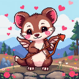 A pixel art style depiction of a cute animal, specifically a weasel (or ferret), designed to look like Cupid
