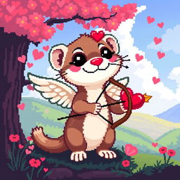 A pixel art style depiction of a cute animal, specifically a weasel (or ferret), designed to look like Cupid