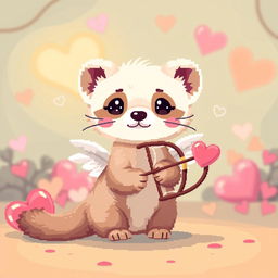 A pixel art style image featuring a cute and whimsical animal, specifically a ferret styled as a cupid