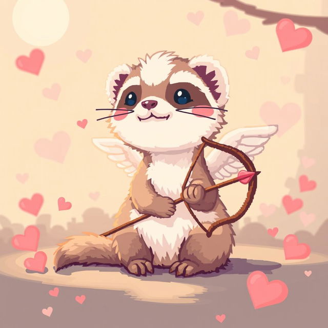 A pixel art style image featuring a cute and whimsical animal, specifically a ferret styled as a cupid