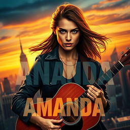 A dramatic movie poster featuring a young woman named Amanda, a talented singer, holding her acoustic guitar