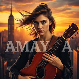 A dramatic movie poster featuring a young woman named Amanda, a talented singer, holding her acoustic guitar