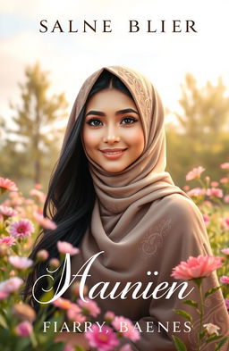 A stunning book cover design featuring a beautiful Muslim female character
