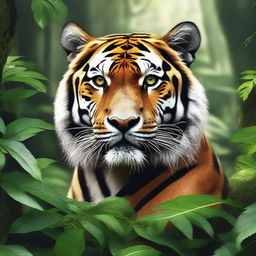 This digital art piece features a creature that combines the body of a tiger with the head of a lion