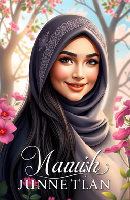 A stunning book cover design featuring a beautiful Muslim female character