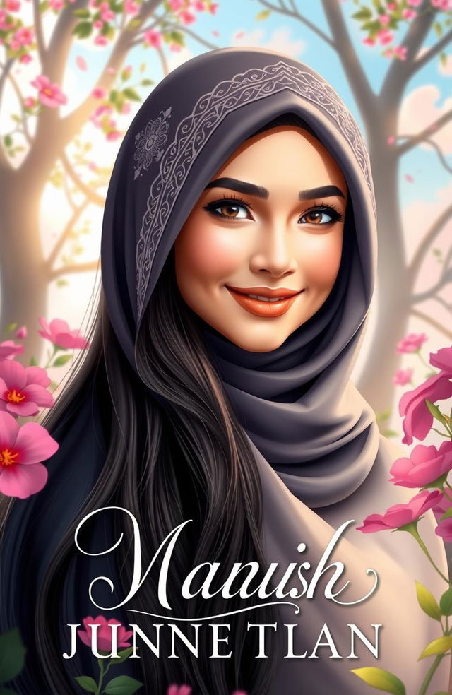 A stunning book cover design featuring a beautiful Muslim female character