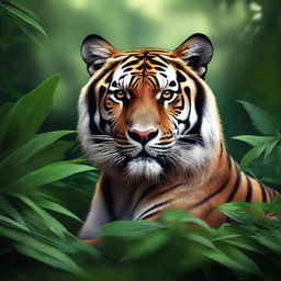 This digital art piece features a creature that combines the body of a tiger with the head of a lion