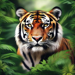 This digital art piece features a creature that combines the body of a tiger with the head of a lion