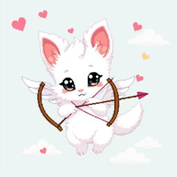A pixel art depiction of a white ermine as a cupid