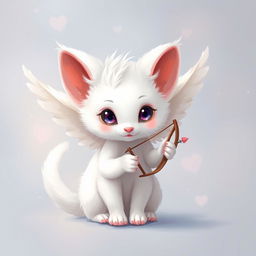 A realistic depiction of a white ermine as a cupid, with detailed pixel art style