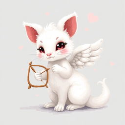 A realistic depiction of a white ermine as a cupid, with detailed pixel art style