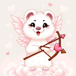 A detailed pixel art illustration of a white stoat, styled as a Cupid figure