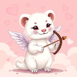 A detailed pixel art illustration of a white stoat, styled as a Cupid figure