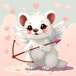A detailed pixel art illustration of a white stoat, styled as a Cupid figure