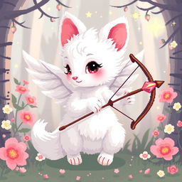 Detailed pixel art of a white ermine cupid, featuring whimsical and charming elements
