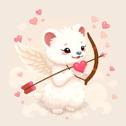 A detailed pixel art illustration of a white stoat (ermine) depicted as a Cupid, complete with a bow and arrows