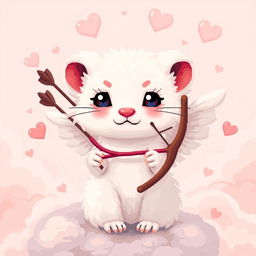 A detailed pixel art illustration of a white stoat (ermine) depicted as a Cupid, complete with a bow and arrows