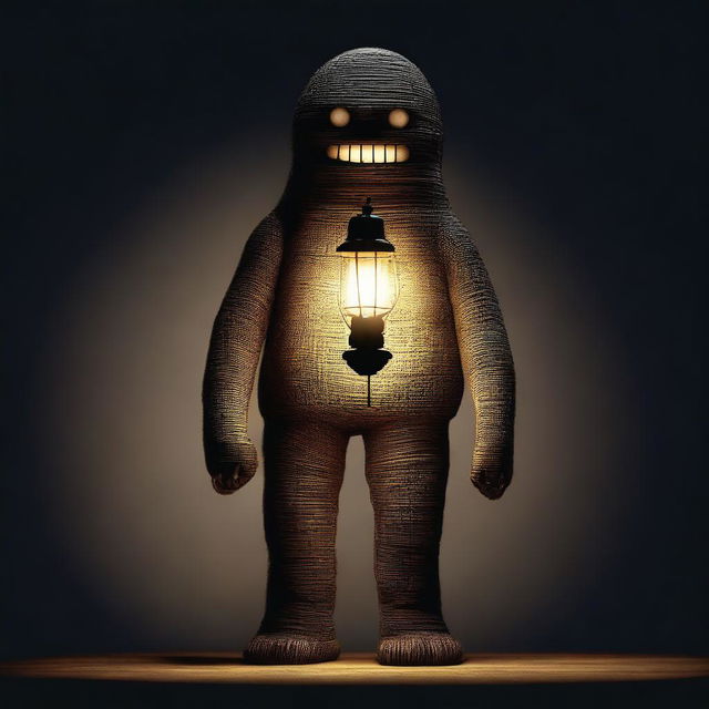 A digital rendering of the Lamp Monster, a towering figure with a lamp for a head, set against a dark background.