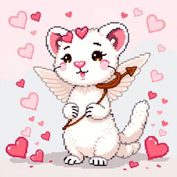 A detailed pixel art depiction of a white stoat (ermine) styled as Cupid, featuring characteristic elements like a bow and arrow, in a vibrant and playful 8-bit style