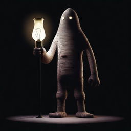 A digital rendering of the Lamp Monster, a towering figure with a lamp for a head, set against a dark background.