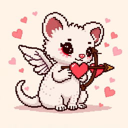 A detailed pixel art depiction of a white stoat (ermine) styled as Cupid, featuring characteristic elements like a bow and arrow, in a vibrant and playful 8-bit style