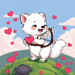A detailed pixel art representation of a white weasel (ermine) Cupid, featuring classic 8-bit style