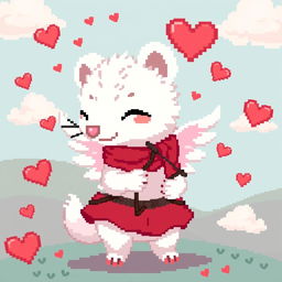 A detailed pixel art representation of a white weasel (ermine) Cupid, featuring classic 8-bit style