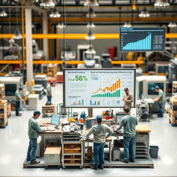 A dynamic and engaging tabletop scene depicting the principles of Lean Manufacturing and operational excellence in industrial settings