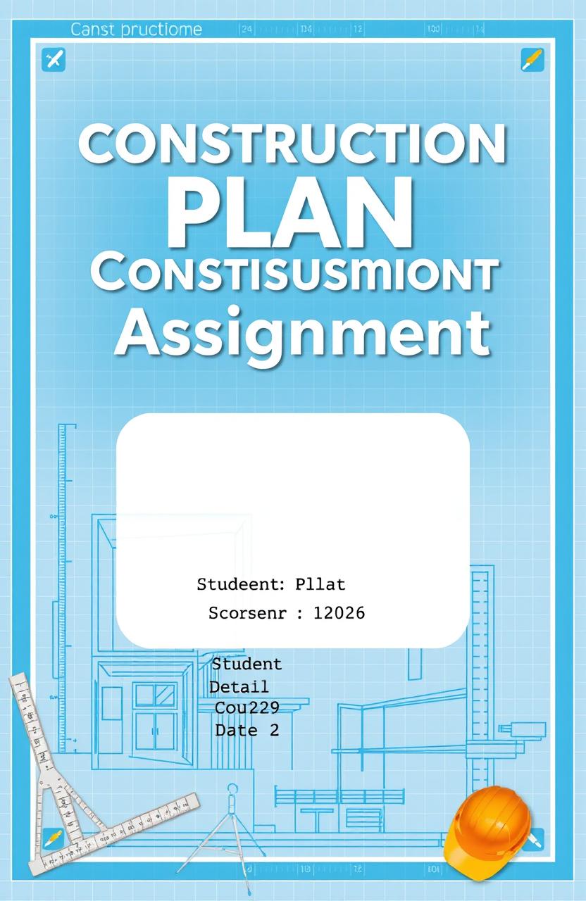 A professional and visually appealing cover page for a construction assignment plan