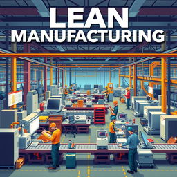 An engaging and illustrative representation of Lean Manufacturing principles, showcasing a modern industrial setting with vibrant colors