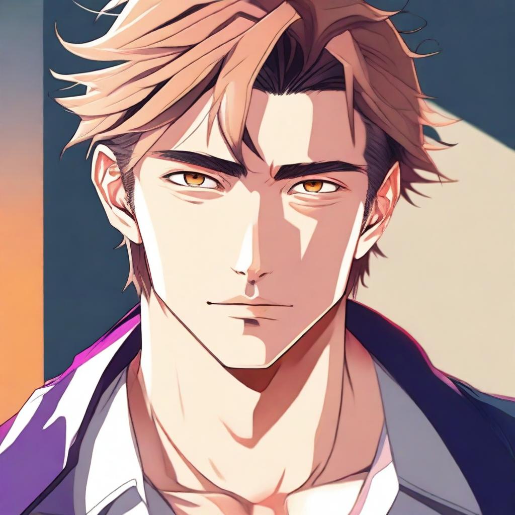 A high-quality digital art image of a handsome man in anime style