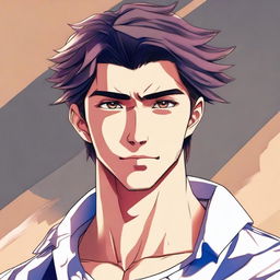 A high-quality digital art image of a handsome man in anime style