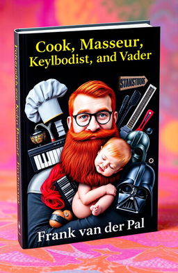 Book cover featuring a man with a striking red beard and mustache, styled in a whimsical manner