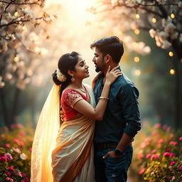 A romantic cover photo capturing a South Indian girl and a North Indian boy deeply in love