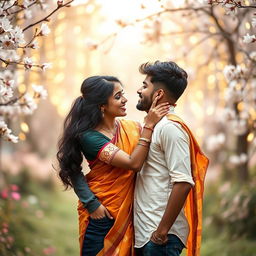 A romantic cover photo capturing a South Indian girl and a North Indian boy deeply in love