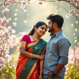 A romantic cover photo capturing a South Indian girl and a North Indian boy deeply in love
