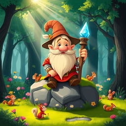 A whimsical, imaginative illustration of a cartoonish dwarf with a long, bushy beard and a jolly expression