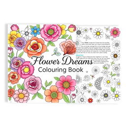 A beautifully designed front and back cover for a floral coloring book, featuring a vibrant arrangement of various flowers such as roses, tulips, and daisies, intricately illustrated with clear outlines suitable for coloring