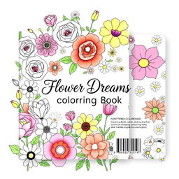 A beautifully designed front and back cover for a floral coloring book, featuring a vibrant arrangement of various flowers such as roses, tulips, and daisies, intricately illustrated with clear outlines suitable for coloring