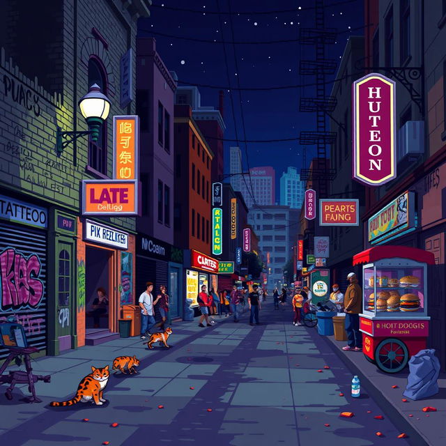 A vibrant pixel art representation of a ghetto street scene