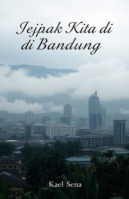 A stunning skyline view of Bandung with misty mountains in the background, partially enveloped in fog