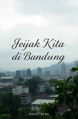 A stunning skyline view of Bandung with misty mountains in the background, partially enveloped in fog