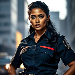 A striking and alluring Indian police woman, exuding confidence and authority